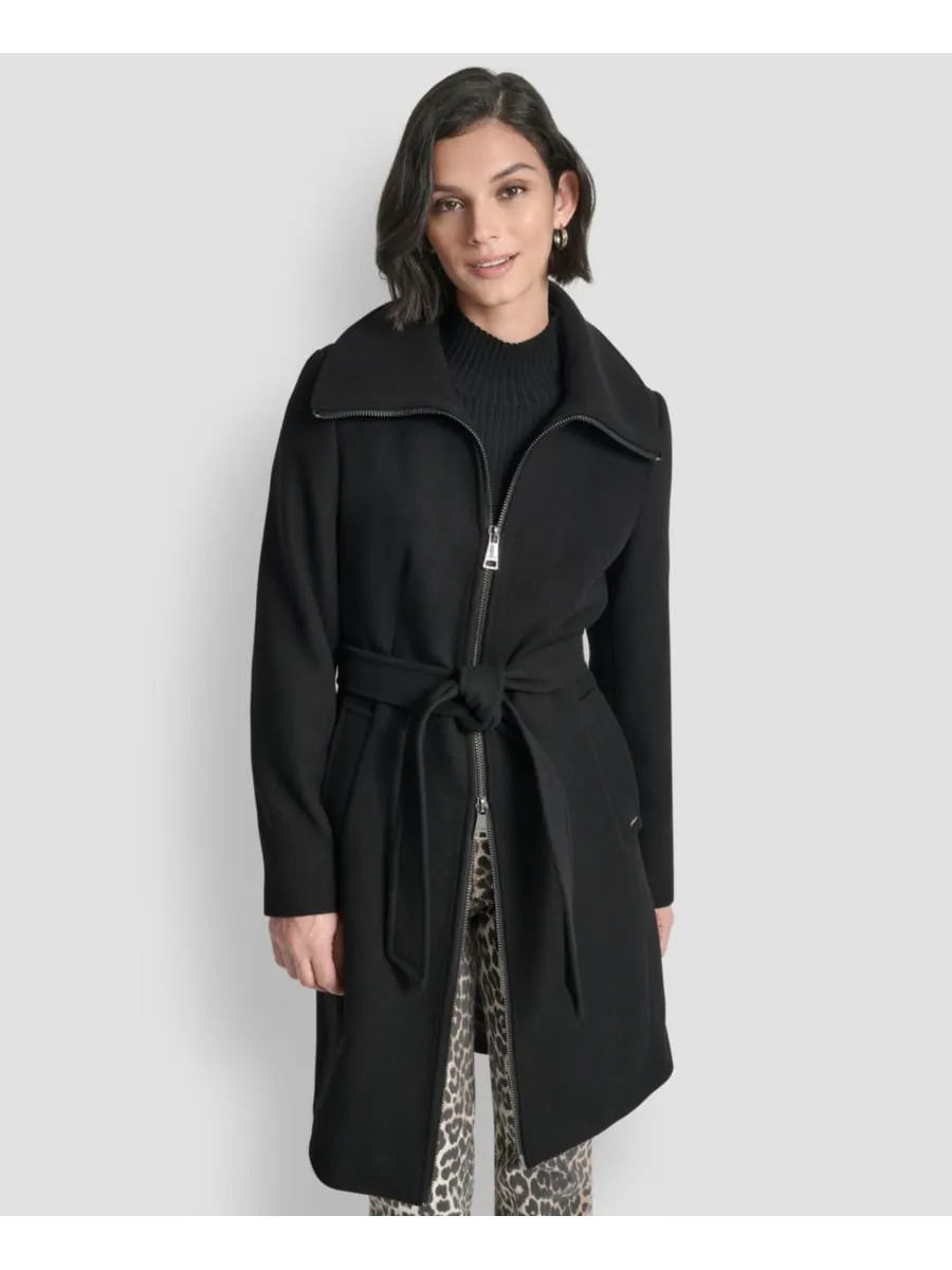 Женское пальто с воротником и поясом, размеры P/XS-XXL DKNY — изображение 1 из 8, черный
