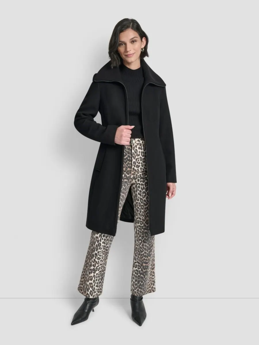 Женское пальто с воротником и поясом, размеры P/XS-XXL DKNY — изображение 3 из 8, черный