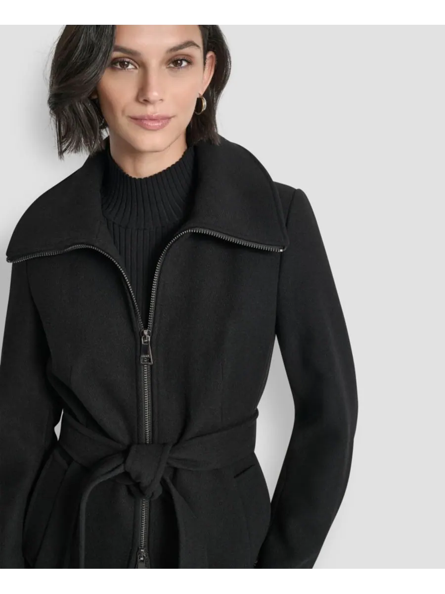 Женское пальто с воротником и поясом, размеры P/XS-XXL DKNY — изображение 5 из 8, черный