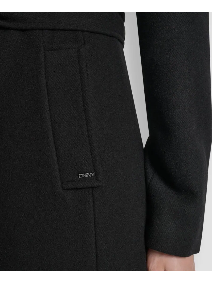 Женское пальто с воротником и поясом, размеры P/XS-XXL DKNY — изображение 6 из 8, черный