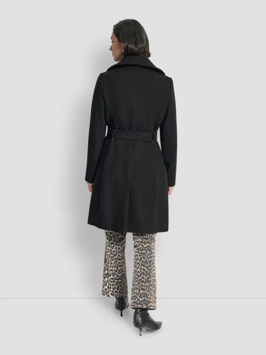 Женское пальто с воротником и поясом, размеры P/XS-XXL DKNY — изображение 8 из 8, черный