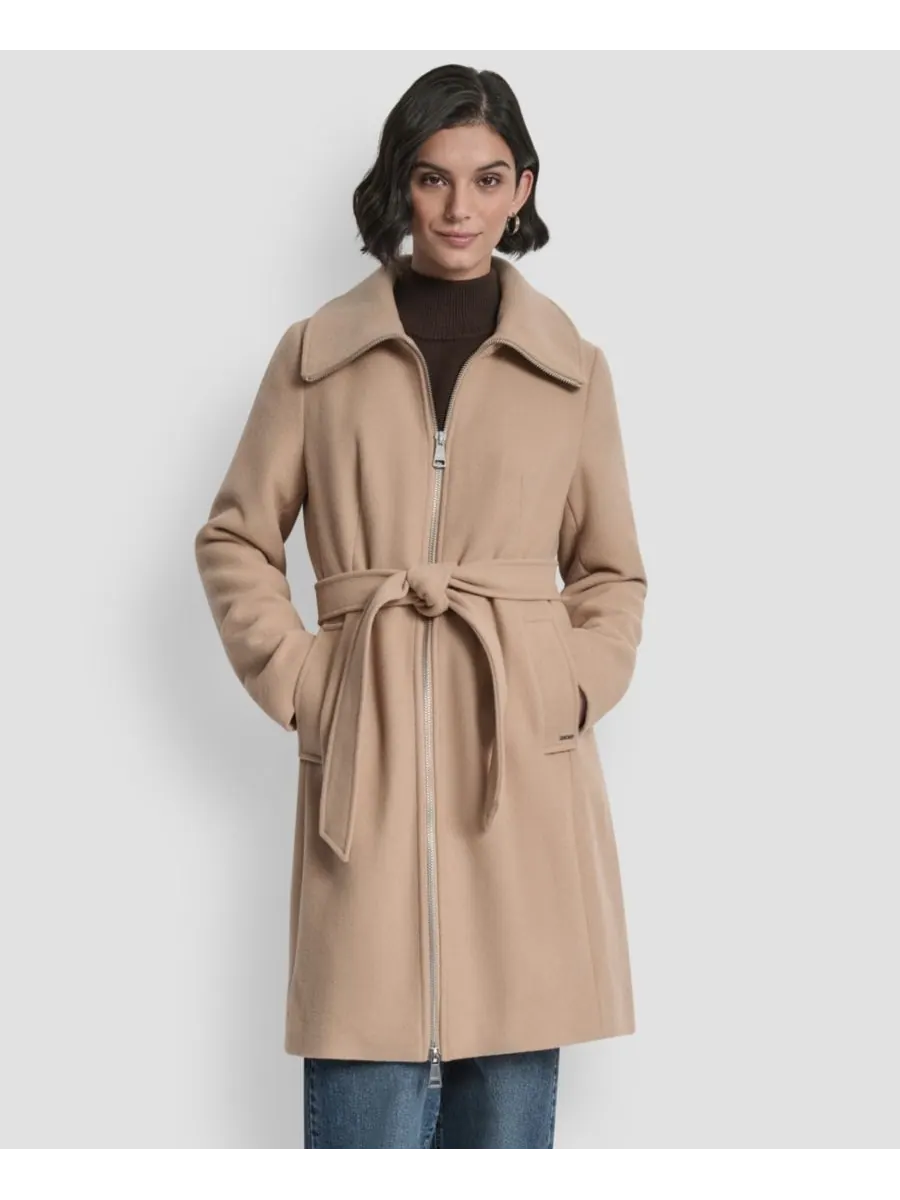 Женское пальто с воротником и поясом, размеры P/XS-XXL DKNY — изображение 1 из 7, коричневый