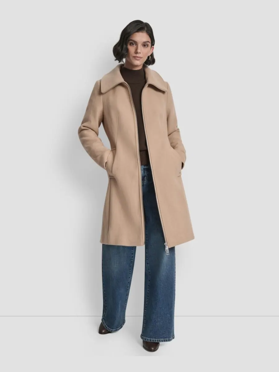 Женское пальто с воротником и поясом, размеры P/XS-XXL DKNY — изображение 4 из 7, коричневый