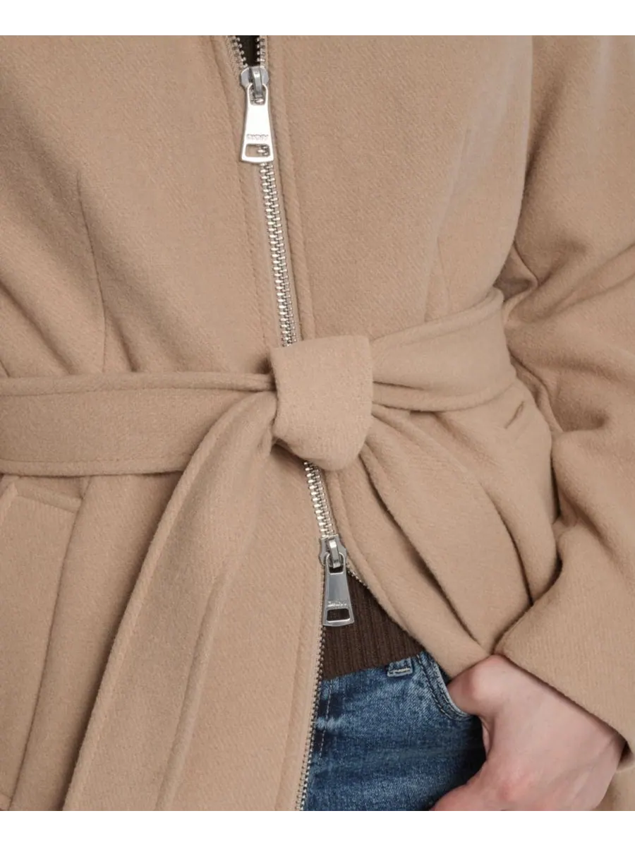 Женское пальто с воротником и поясом, размеры P/XS-XXL DKNY — изображение 5 из 7, коричневый