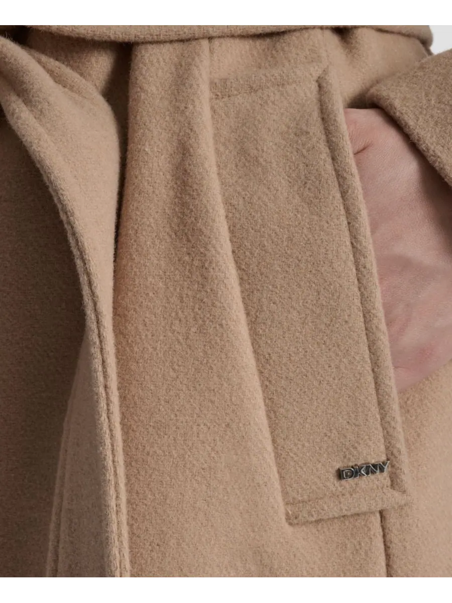 Женское пальто с воротником и поясом, размеры P/XS-XXL DKNY — изображение 6 из 7, коричневый