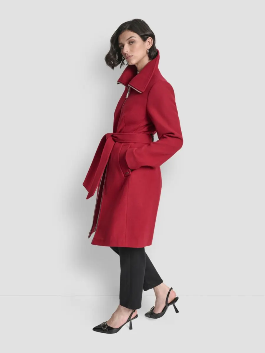 Женское пальто с воротником и поясом, размеры P/XS-XXL DKNY, Tibetan — изображение 2 из 8
