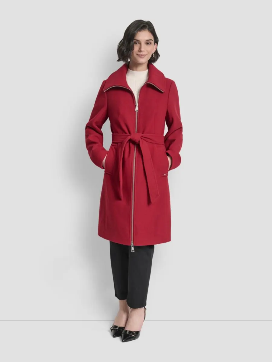 Женское пальто с воротником и поясом, размеры P/XS-XXL DKNY, Tibetan — изображение 3 из 8