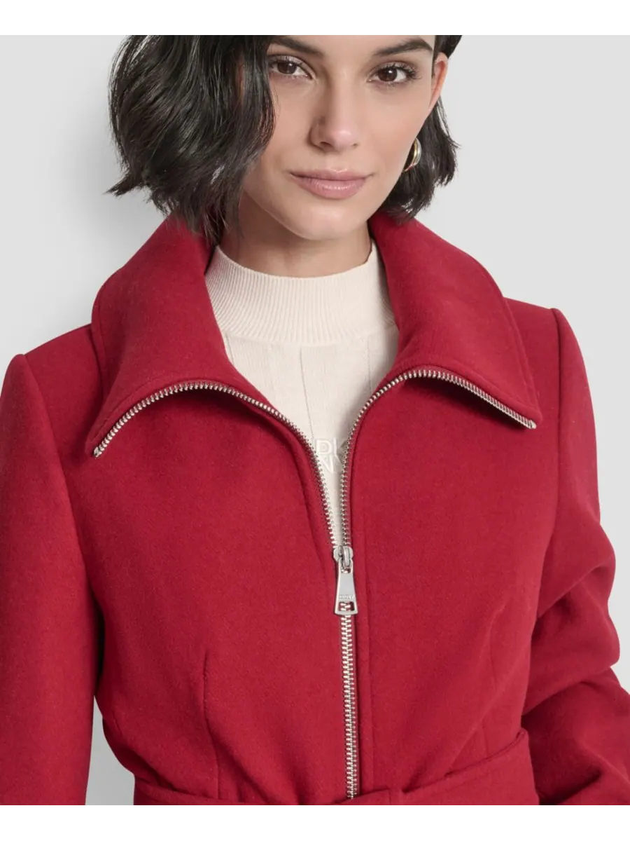 Женское пальто с воротником и поясом, размеры P/XS-XXL DKNY, Tibetan — изображение 4 из 8
