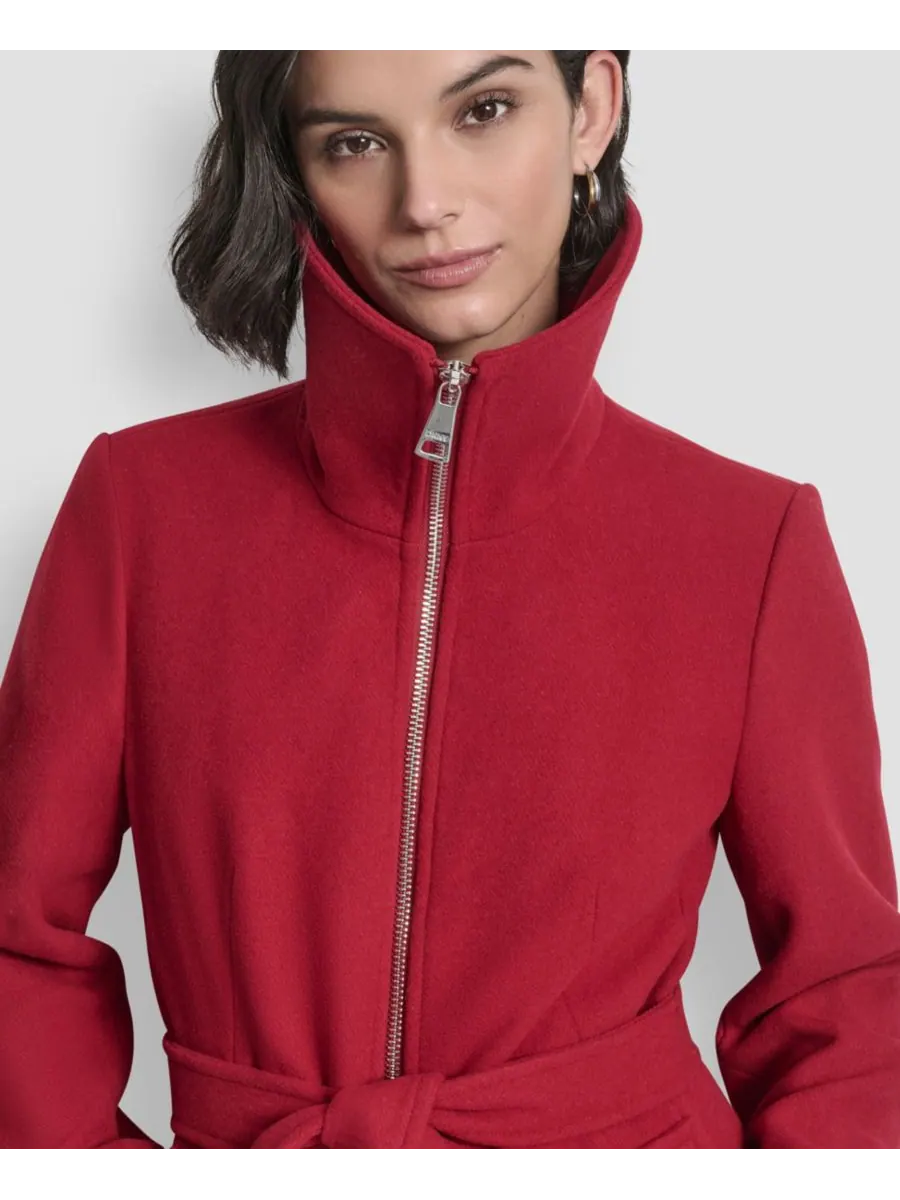 Женское пальто с воротником и поясом, размеры P/XS-XXL DKNY, Tibetan — изображение 6 из 8