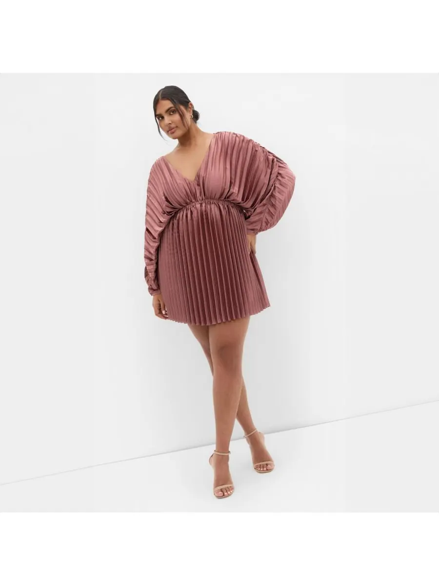 Женское платье Chloe с рукавами-гармошкой и складками CITY CHIC — изображение 1 из 4, розовый