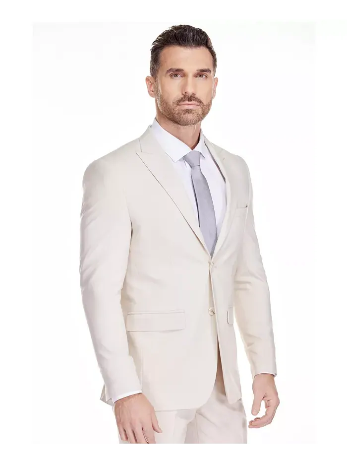 Мужской 2-х предметный эластичный костюм Slim-Fit Gino Vitale — изображение 3 из 4, светлый бежевый