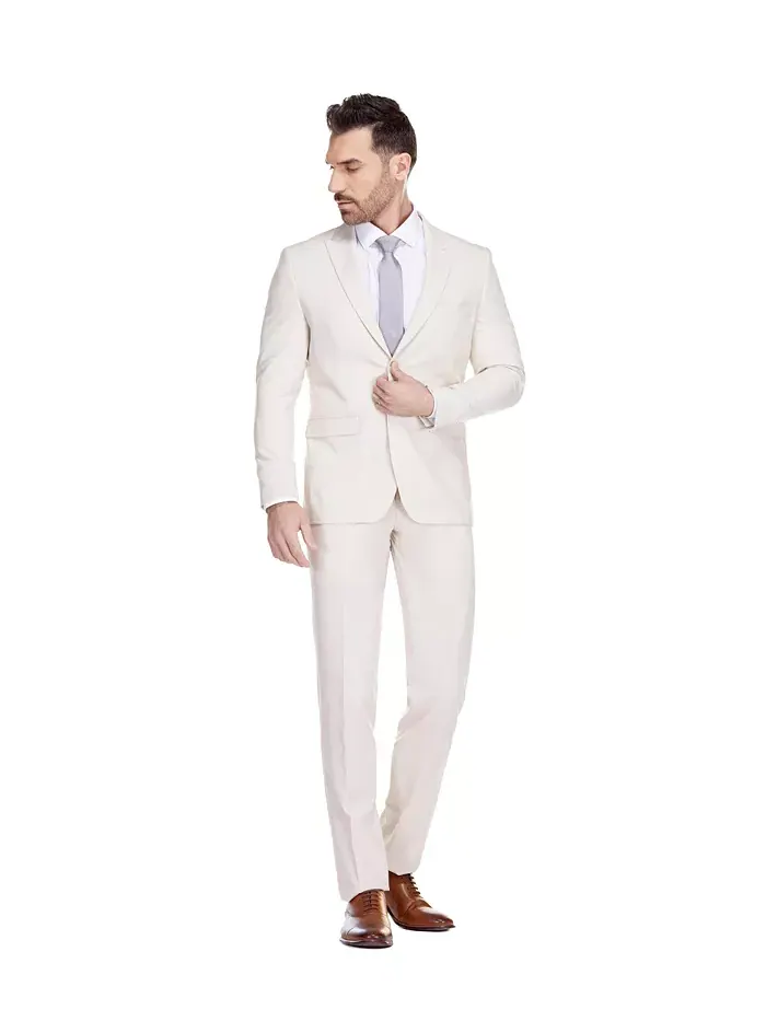 Мужской 2-х предметный эластичный костюм Slim-Fit Gino Vitale — изображение 4 из 4, светлый бежевый