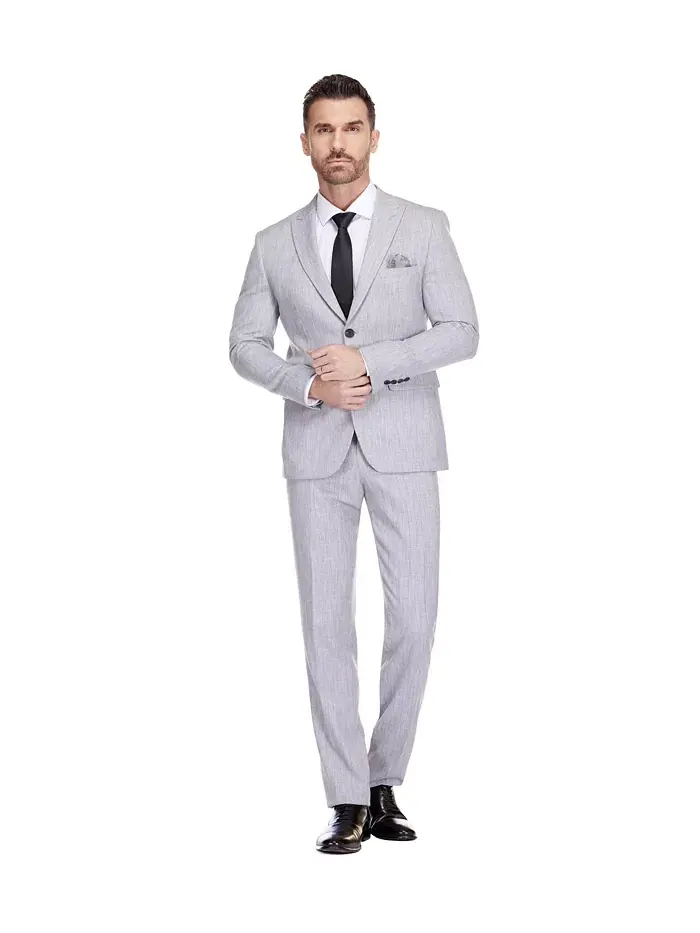 Мужской 2-х предметный эластичный костюм Slim-Fit Gino Vitale — изображение 2 из 4, светлый серый