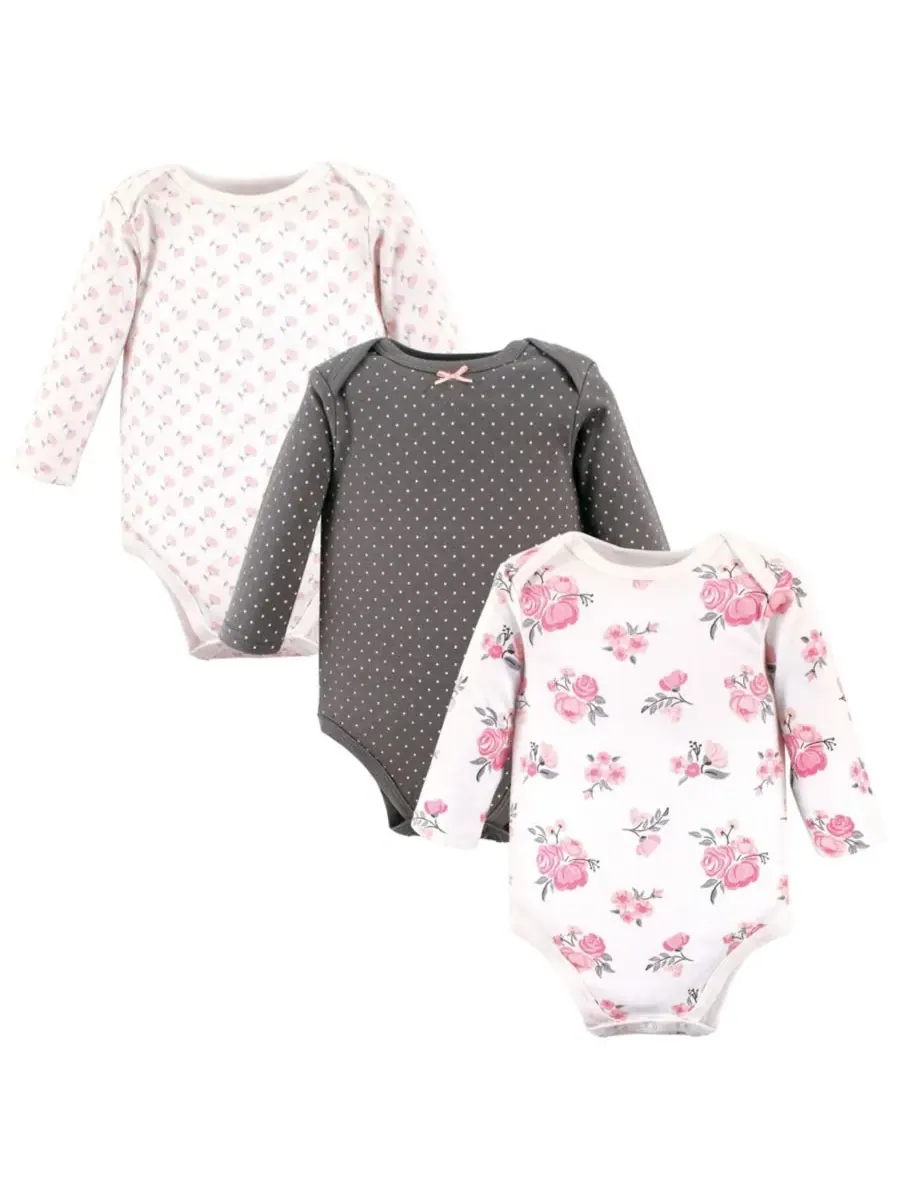 Hudson Baby Хлопковые боди с длинными рукавами, комплект из 3 штук — изображение 1 из 3, розовый