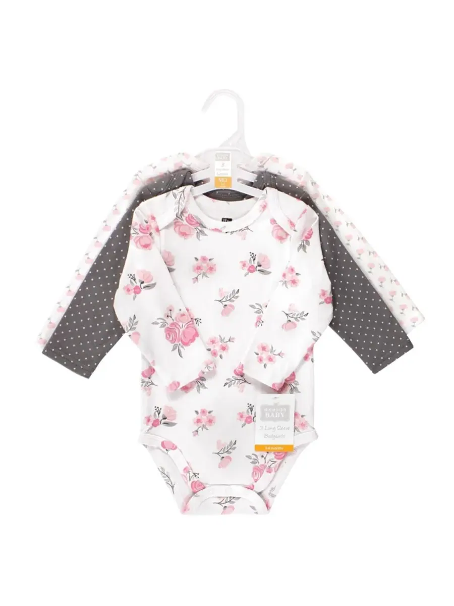 Hudson Baby Хлопковые боди с длинными рукавами, комплект из 3 штук — изображение 3 из 3, розовый