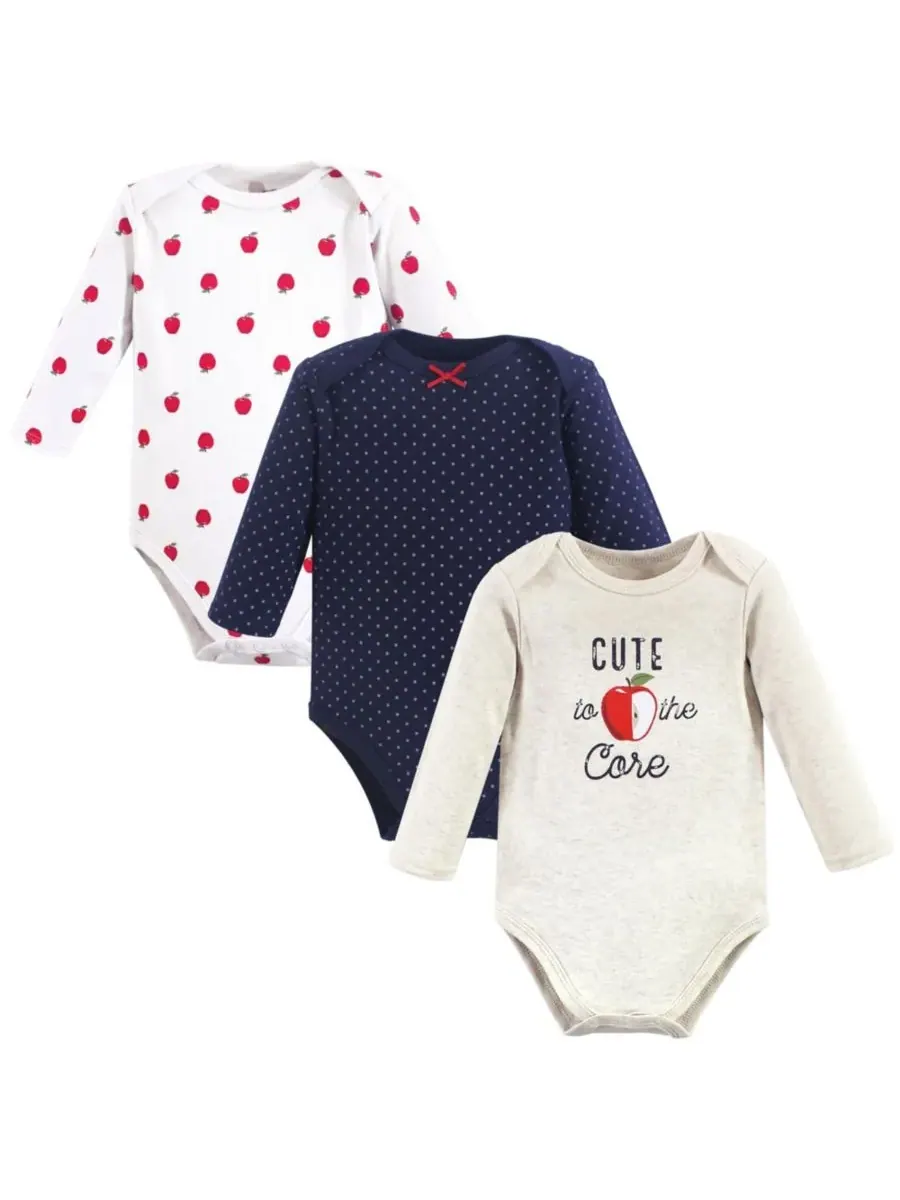 Hudson Baby Хлопковые боди с длинными рукавами, комплект из 3 штук — изображение 1 из 3, яблочный