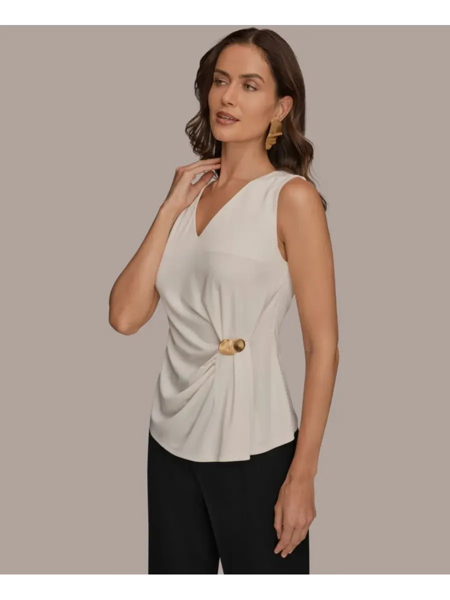Женская блузка без рукавов с V-образным вырезом Donna Karan New York — изображение 3 из 5, бежевый