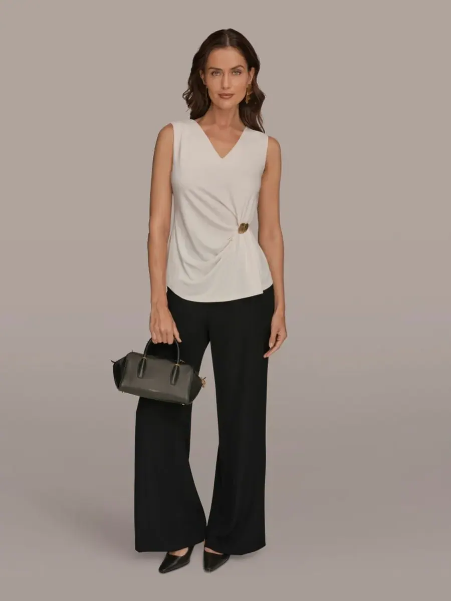 Женская блузка без рукавов с V-образным вырезом Donna Karan New York — изображение 5 из 5, бежевый
