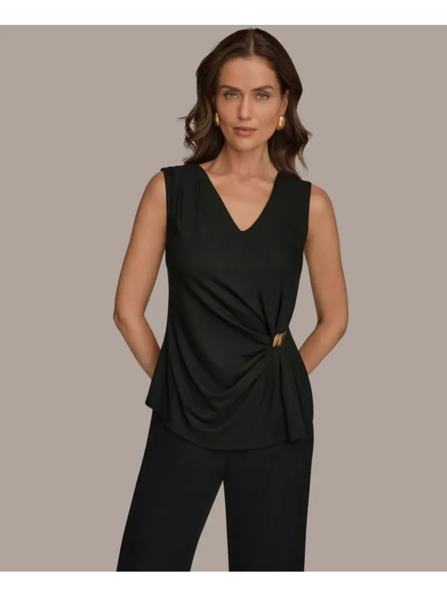 Женская блузка без рукавов с V-образным вырезом Donna Karan New York — черный