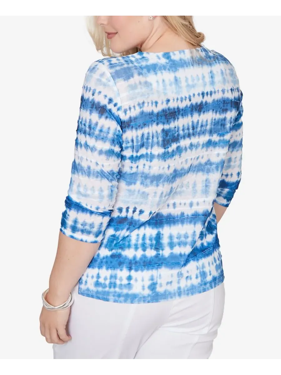 Женская блузка The Royal Treatment Tie Dye Biadere с завязанным круглым вырезом и принтом тай-дай — изображение 5 из 5, синий