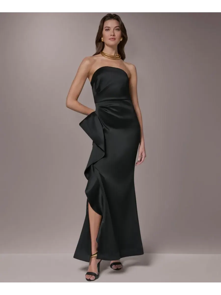 Женское платье без бретелей с боковыми оборками Donna Karan New York — черный