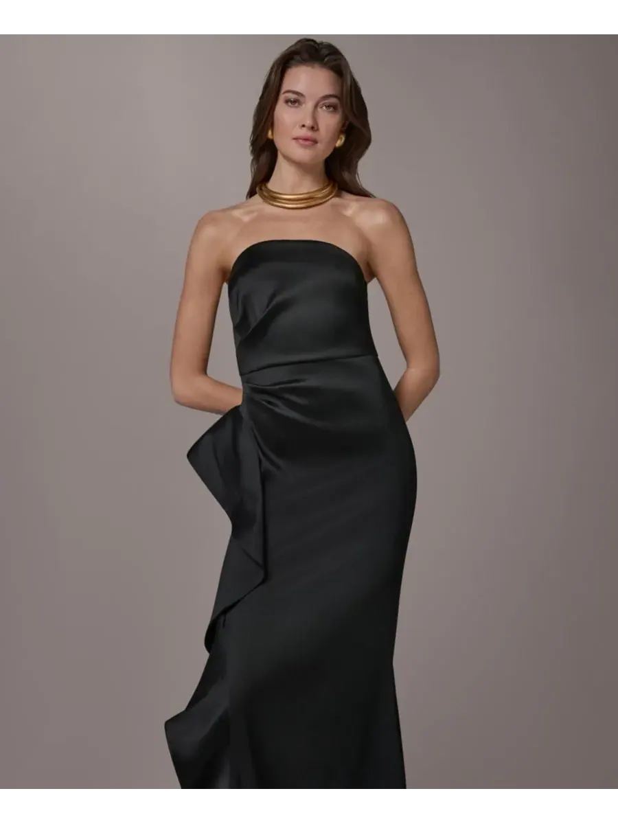 Женское платье без бретелей с боковыми оборками Donna Karan New York — изображение 2 из 6, черный