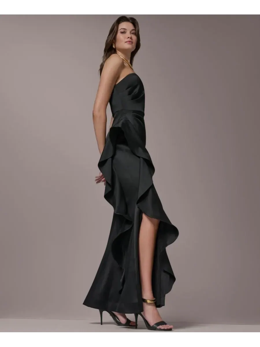 Женское платье без бретелей с боковыми оборками Donna Karan New York — изображение 4 из 6, черный