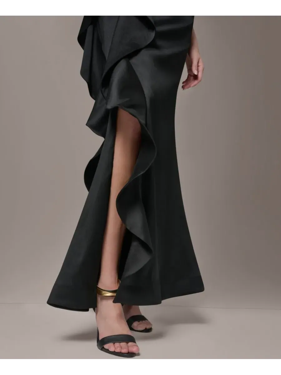 Женское платье без бретелей с боковыми оборками Donna Karan New York — изображение 5 из 6, черный