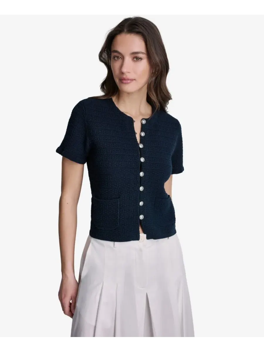 Женский твидовый укороченный кардиган с короткими рукавами BCBG — изображение 1 из 9, синий