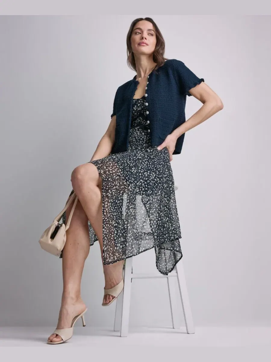 Женский твидовый укороченный кардиган с короткими рукавами BCBG — изображение 3 из 9, синий
