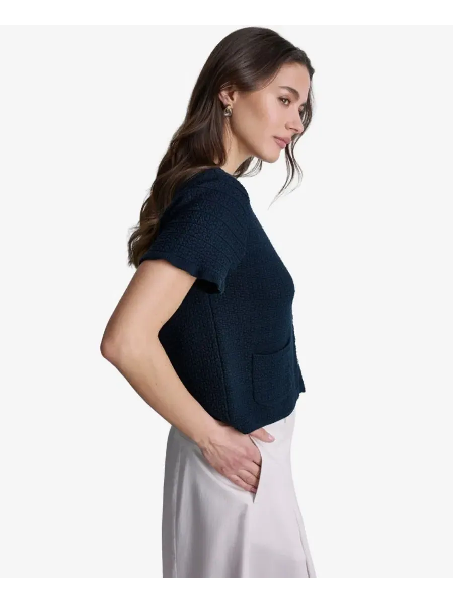 Женский твидовый укороченный кардиган с короткими рукавами BCBG — изображение 5 из 9, синий
