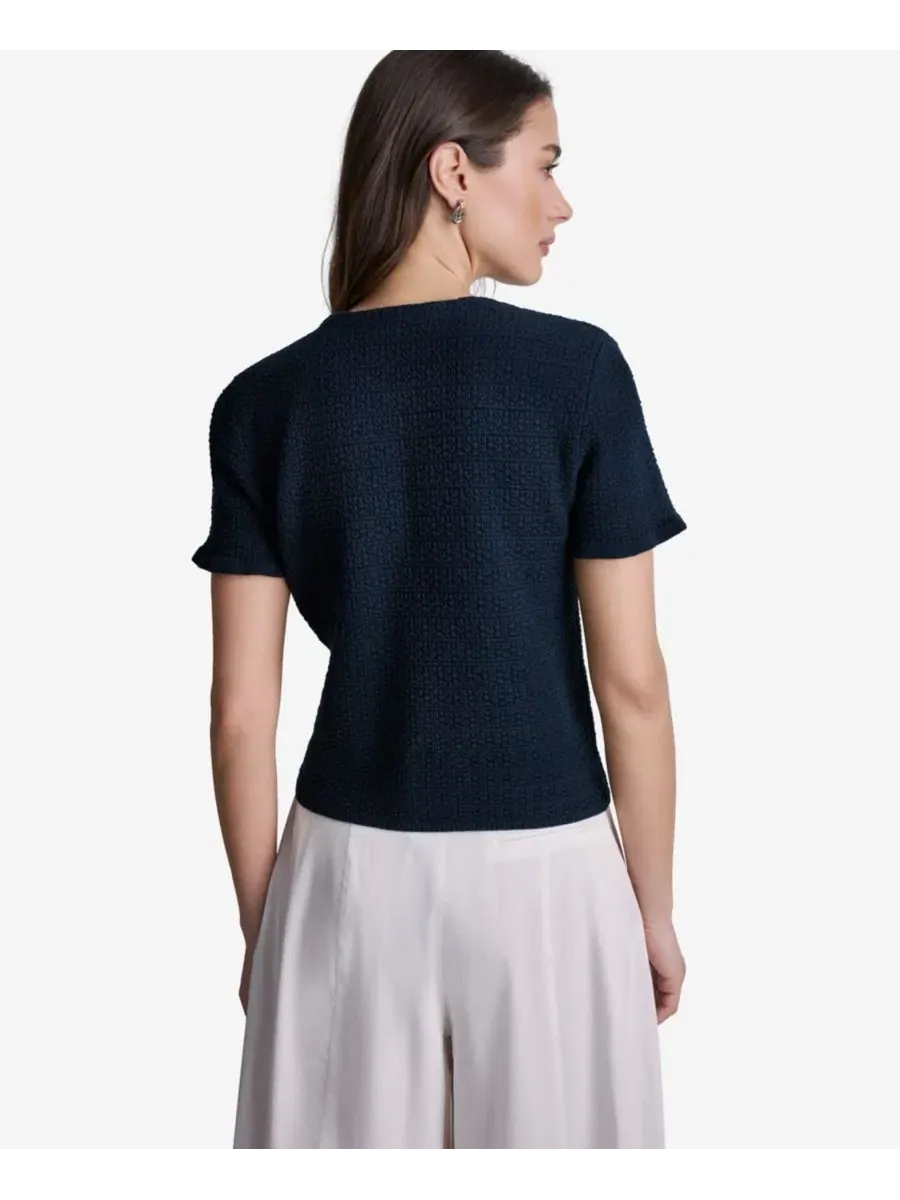 Женский твидовый укороченный кардиган с короткими рукавами BCBG — изображение 8 из 9, синий