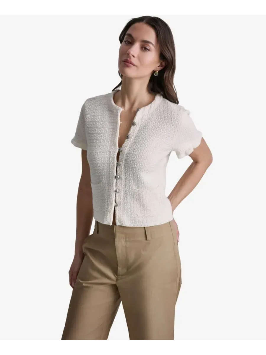 Женский твидовый укороченный кардиган с короткими рукавами BCBG — белый