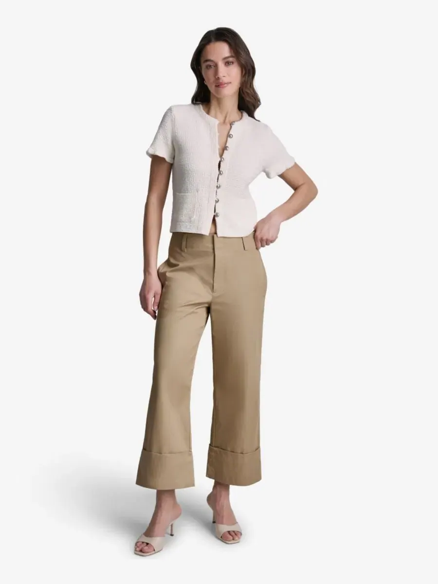 Женский твидовый укороченный кардиган с короткими рукавами BCBG — изображение 2 из 5, белый