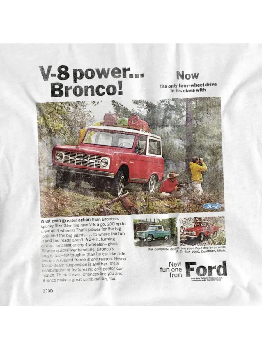 Мужская футболка с рекламой Ford Bronco Mustang — изображение 3 из 3, белый
