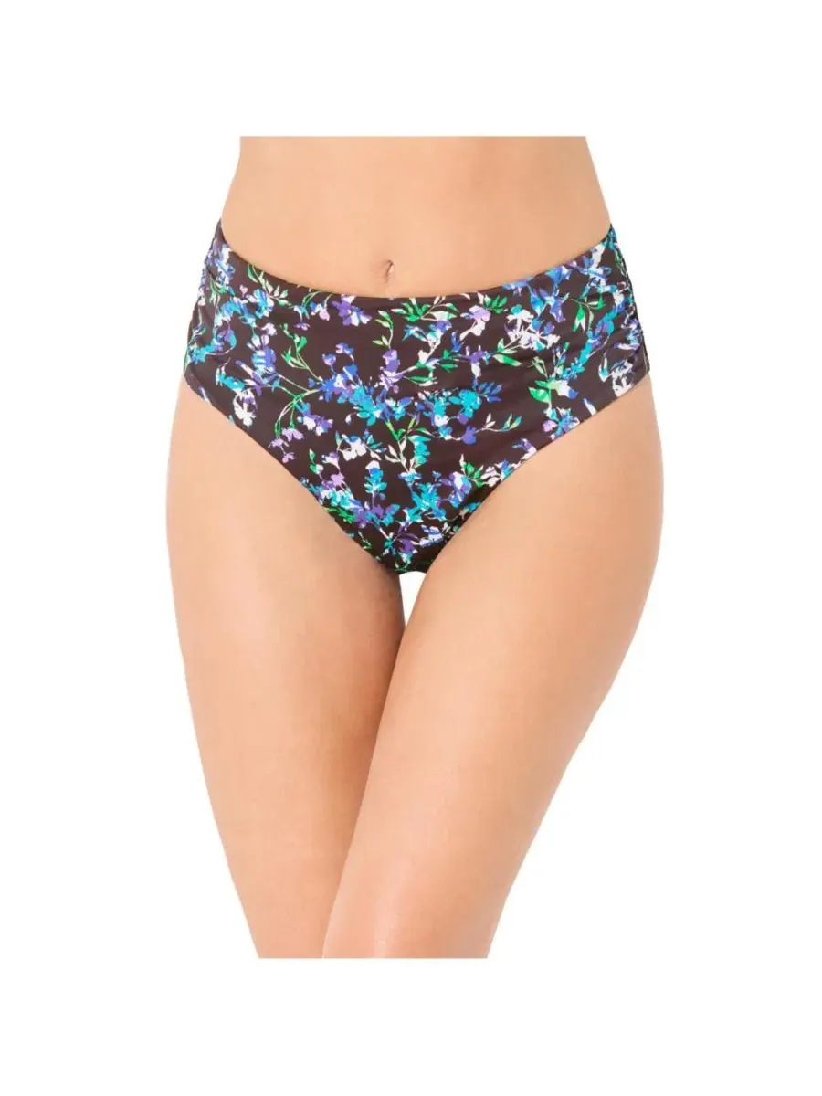 Женские плавки с высокой талией и боковыми сборками Swimsuits for All, Espresso Floral — бежевый