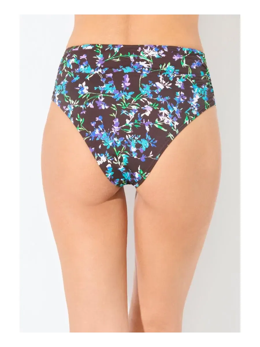 Женские плавки с высокой талией и боковыми сборками Swimsuits for All, Espresso Floral — изображение 2 из 3, бежевый