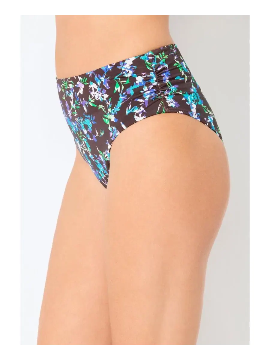 Женские плавки с высокой талией и боковыми сборками Swimsuits for All, Espresso Floral — изображение 3 из 3, бежевый