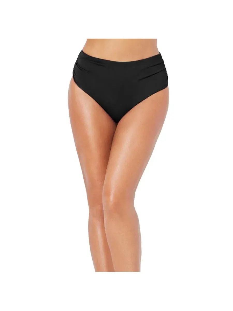 Женские плавки с высокой талией и боковыми сборками Swimsuits for All — изображение 1 из 2, черный