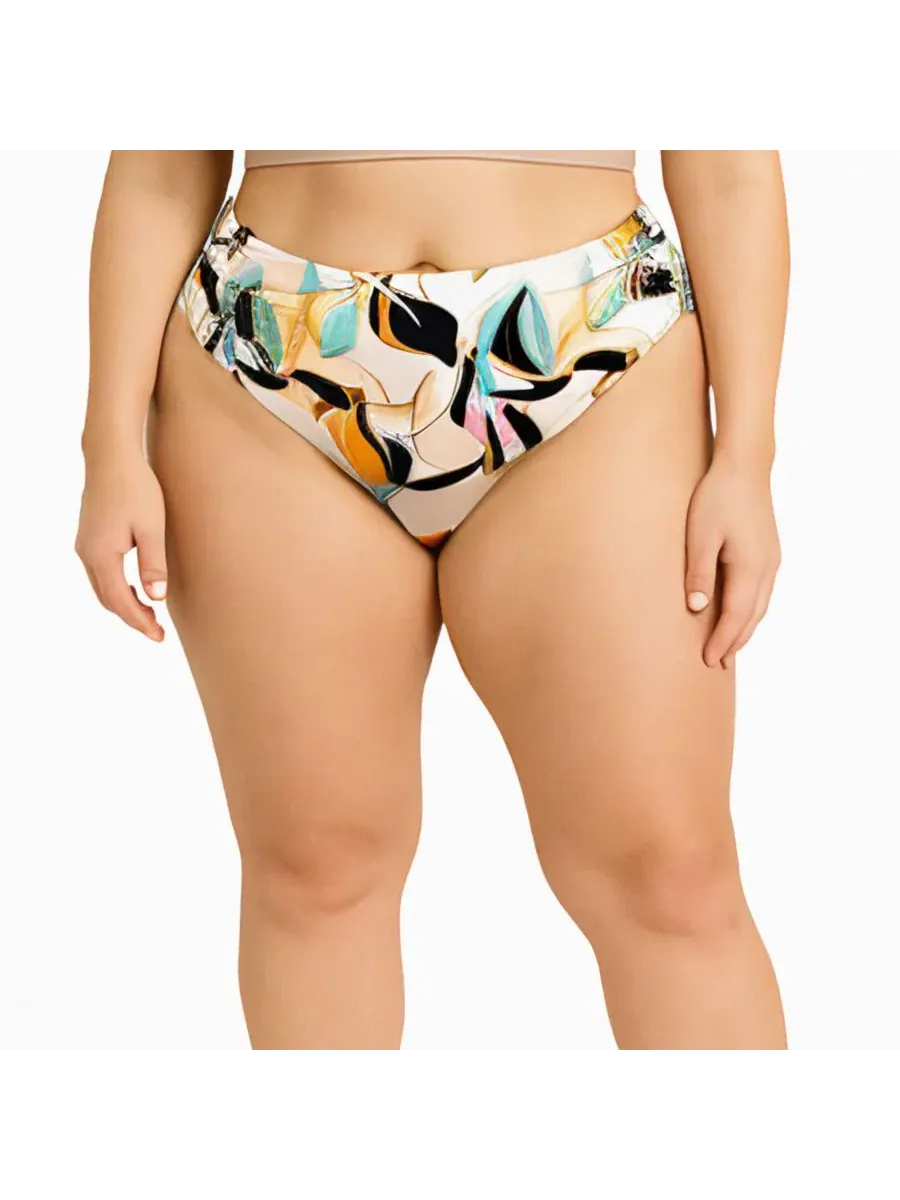 Женские плавки с высокой талией и боковыми сборками Swimsuits for All, Neutral Floral — изображение 1 из 3