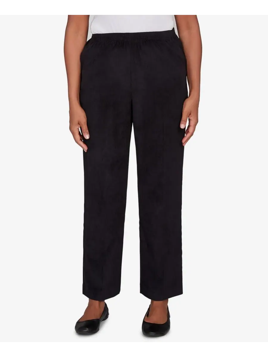 Брюки прямого кроя из вельвета с эластичным поясом Petite Corduroy Elastic Waistband Short-Length — черный