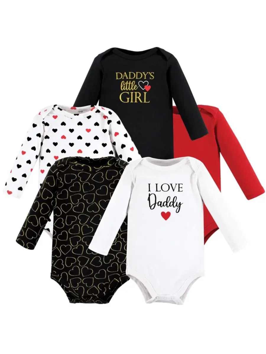 Комплект из 5 хлопковых боди с длинными рукавами для девочек Hudson Baby — изображение 1 из 7, красный черный