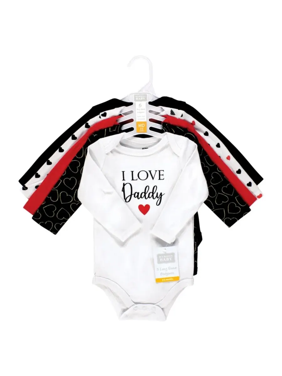 Комплект из 5 хлопковых боди с длинными рукавами для девочек Hudson Baby — изображение 2 из 7, красный черный