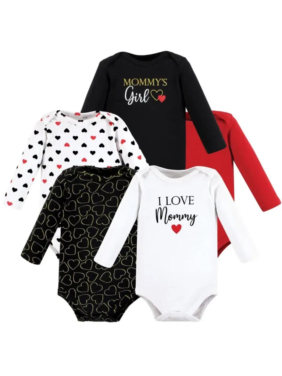 Комплект из 5 хлопковых боди с длинными рукавами для девочек Hudson Baby — изображение 1 из 7, красный черный