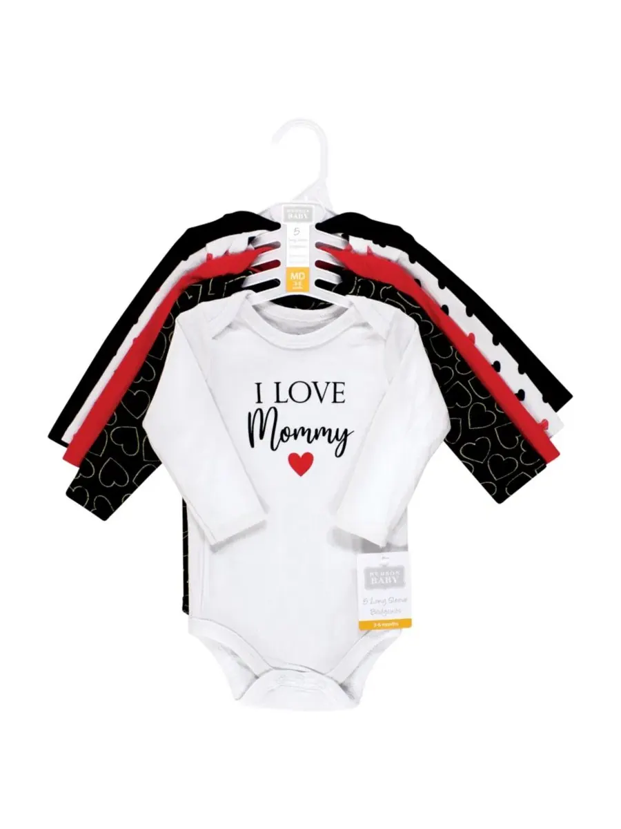 Комплект из 5 хлопковых боди с длинными рукавами для девочек Hudson Baby — изображение 2 из 7, красный черный