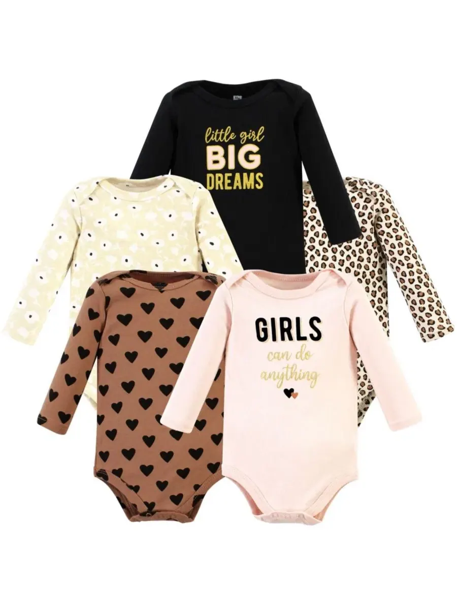 Комплект из 5 хлопковых боди с длинными рукавами для девочек Hudson Baby — коричневый