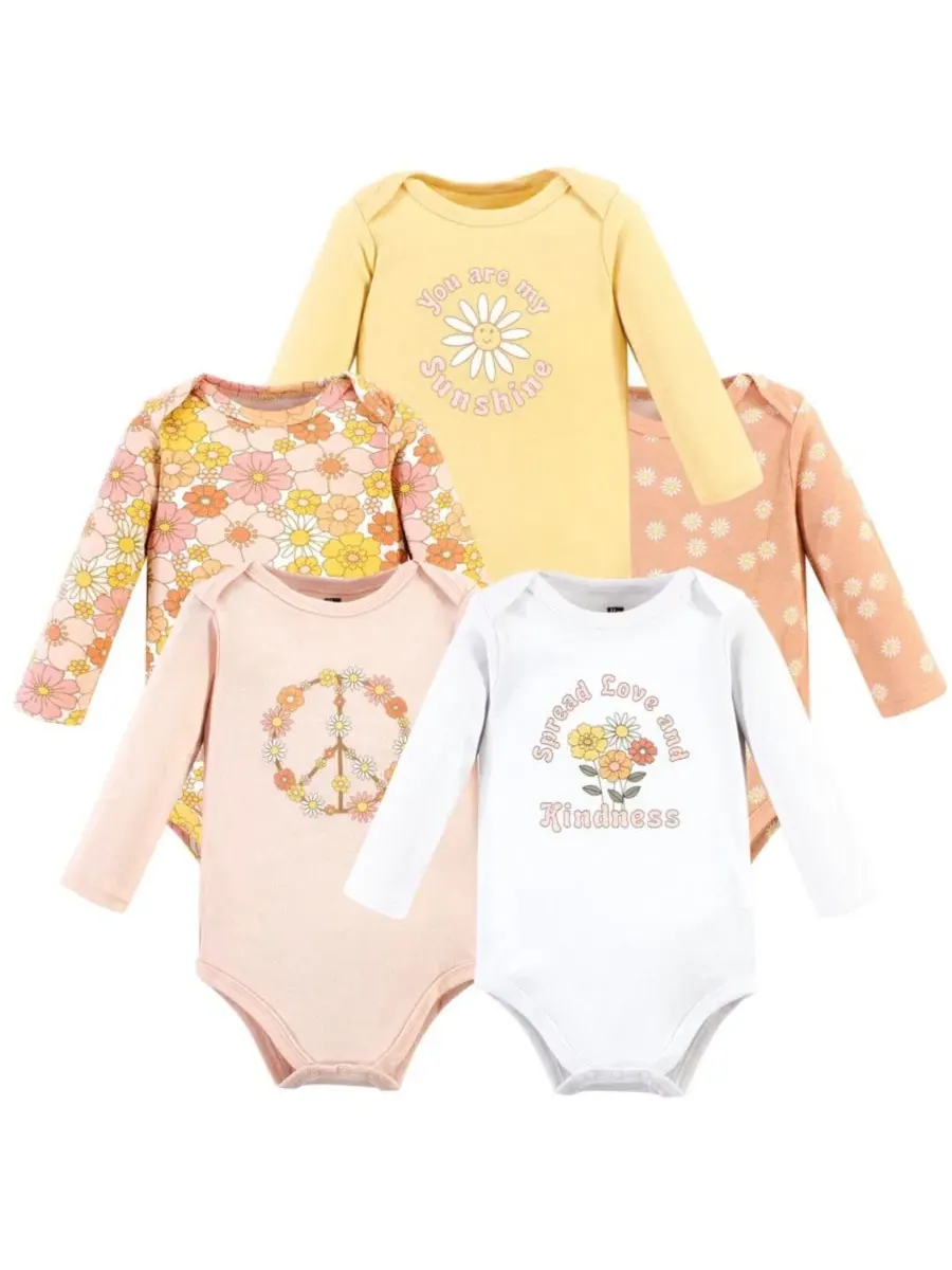 Комплект из 5 хлопковых боди с длинными рукавами для девочек Hudson Baby — мульти