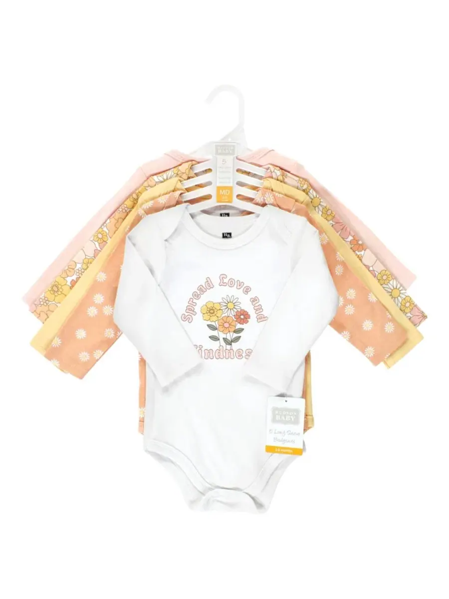Комплект из 5 хлопковых боди с длинными рукавами для девочек Hudson Baby — изображение 2 из 7, мульти