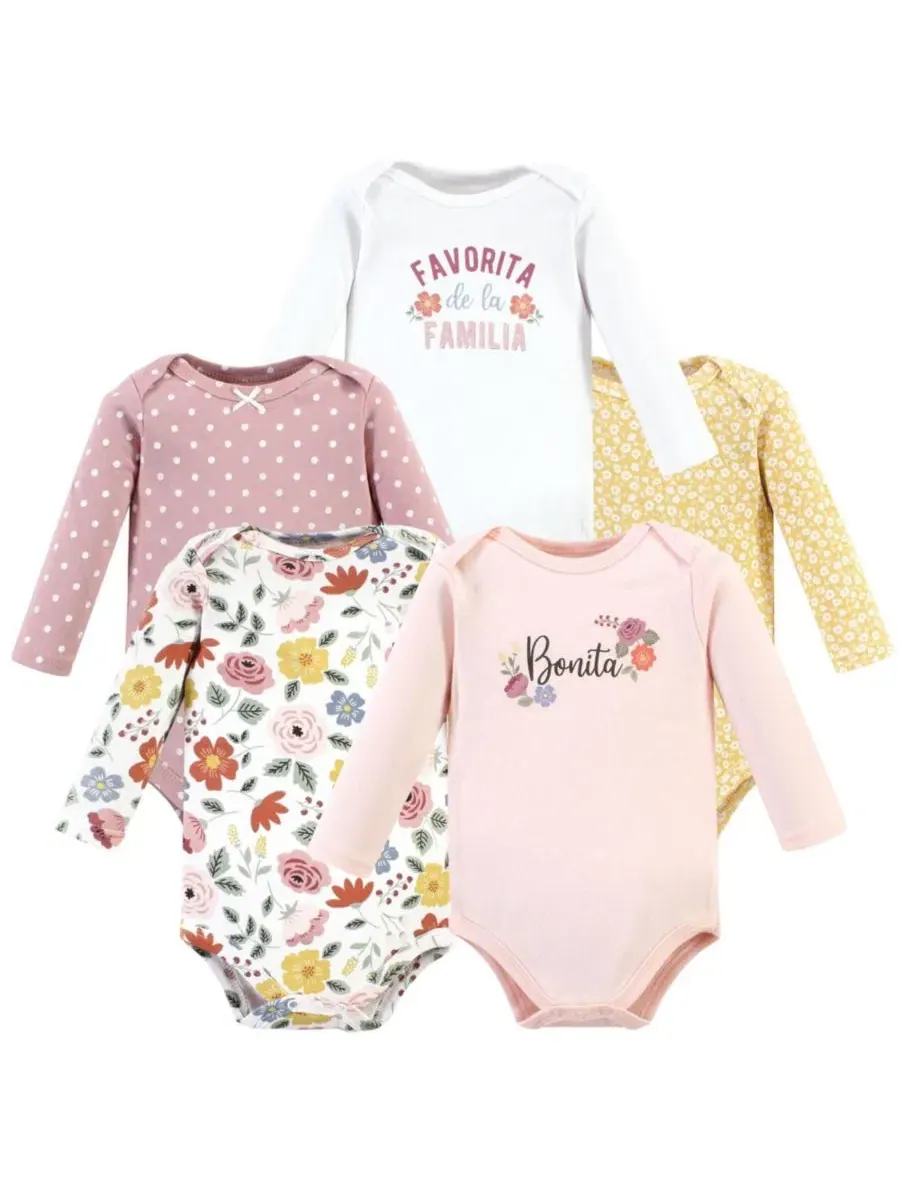 Комплект из 5 хлопковых боди с длинными рукавами для девочек Hudson Baby
