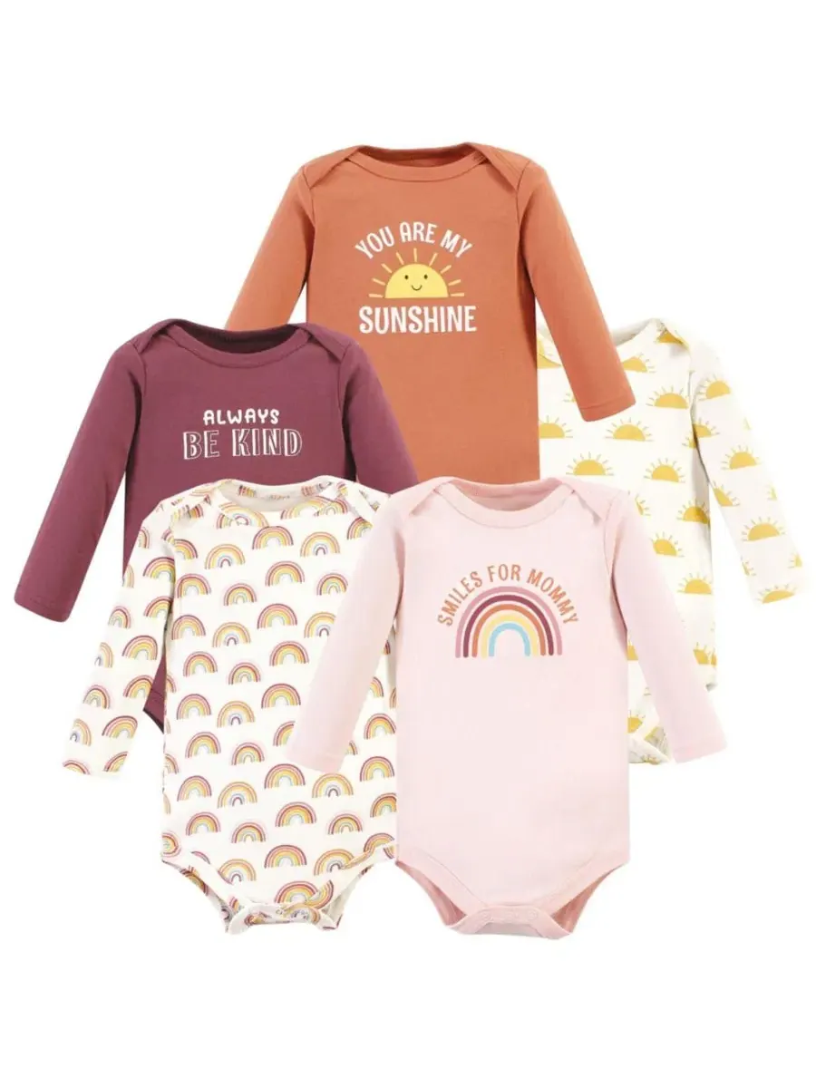 Комплект из 5 хлопковых боди с длинными рукавами для девочек Hudson Baby — изображение 1 из 6, оранжевый